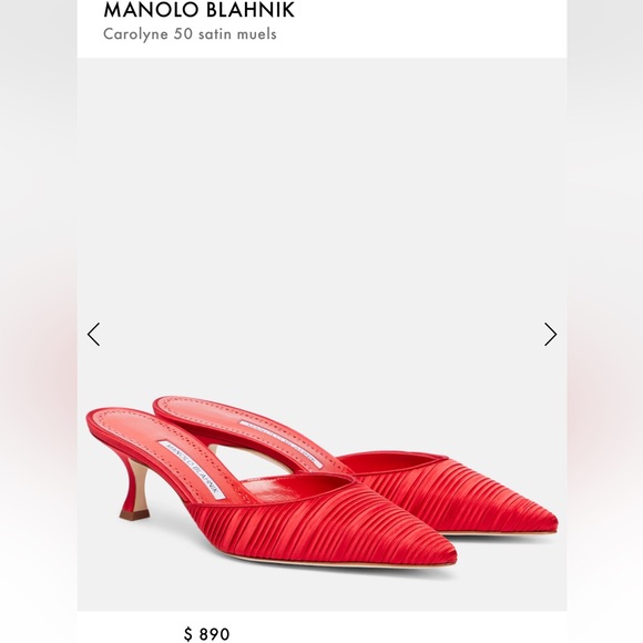 NWT Manolo Blahnik Carolyne 50 Red Satin Mule - Picture 1 of 9